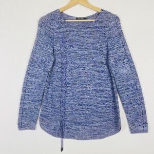 NIC+ZOE Knit Sweater Women Small Petite Blue Lace Up Boho Coastal Nautical